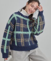 Cutie Blonde | 【S-LL】チェック柄ふわふわニット(ニット/セーター)