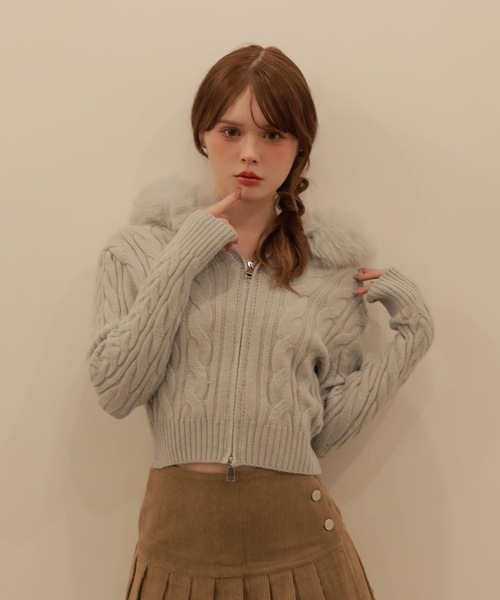 fur zip misty knit tops/ファージップミスティニットトップス（ニット