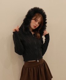 fur zip misty knit tops/ファージップミスティニットトップス