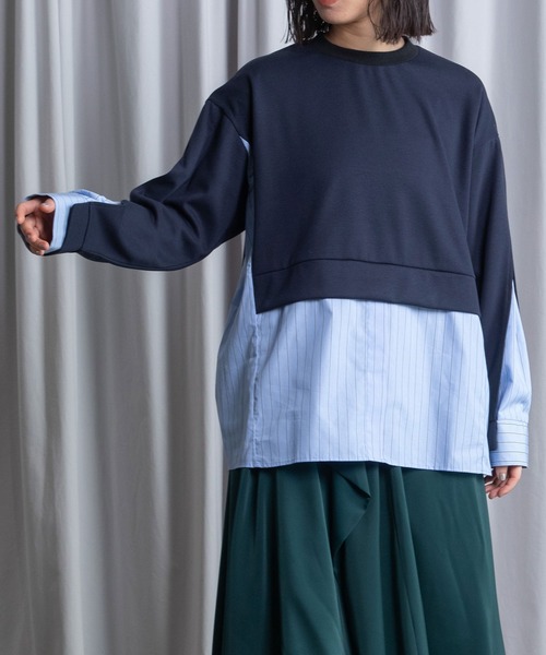 MARECHAL TERRE(マルシャルテル)の「レイヤードデザイントップス(Tシャツ/カットソー・レディース・ブラック/アイボリー/ネイビー/ブルー・MEDIUM)」の1枚目の写真
