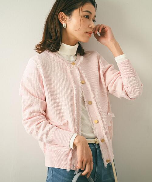 UNTITLED（アンタイトル）の「【洗える/ジャケット風】ツイードニットカーディガン（カーディガン/ボレロ・レディース・ブルー系3/ピンク系4/ベージュ系その他6/ネイビー・44/04/48/02/00）」の4枚目の写真