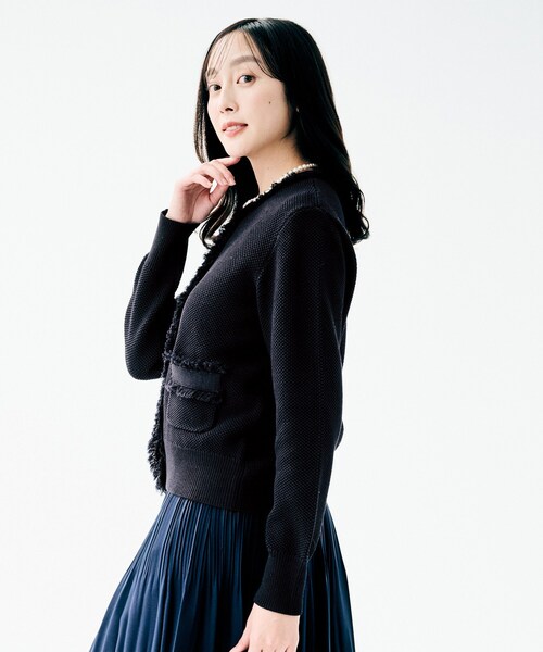 UNTITLED（アンタイトル）の「【洗える/ジャケット風】ツイードニットカーディガン（カーディガン/ボレロ・レディース・ブルー系3/ピンク系4/ベージュ系その他6/ネイビー・44/04/48/02/00）」の8枚目の写真