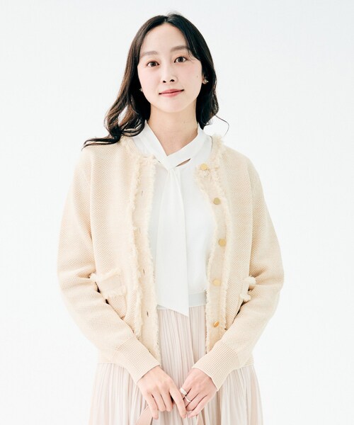 UNTITLED（アンタイトル）の「【洗える/ジャケット風】ツイードニットカーディガン（カーディガン/ボレロ・レディース・ブルー系3/ピンク系4/ベージュ系その他6/ネイビー・44/04/48/02/00）」の13枚目の写真