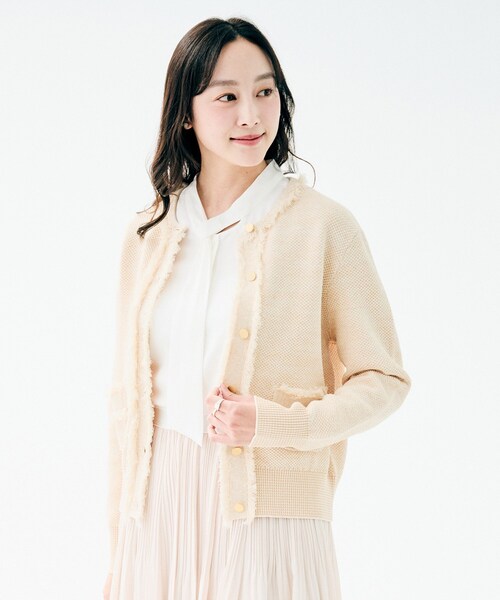 UNTITLED（アンタイトル）の「【洗える/ジャケット風】ツイードニットカーディガン（カーディガン/ボレロ・レディース・ブルー系3/ピンク系4/ベージュ系その他6/ネイビー・44/04/48/02/00）」の14枚目の写真