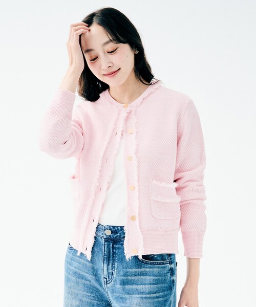 UNTITLED（アンタイトル）の「【洗える/ジャケット風】ツイードニットカーディガン（カーディガン/ボレロ・レディース・ブルー系3/ピンク系4/ベージュ系その他6/ネイビー・44/04/48/02/00）」の17枚目の写真