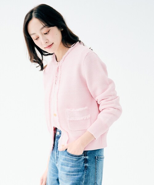 UNTITLED（アンタイトル）の「【洗える/ジャケット風】ツイードニットカーディガン（カーディガン/ボレロ・レディース・ブルー系3/ピンク系4/ベージュ系その他6/ネイビー・44/04/48/02/00）」の18枚目の写真