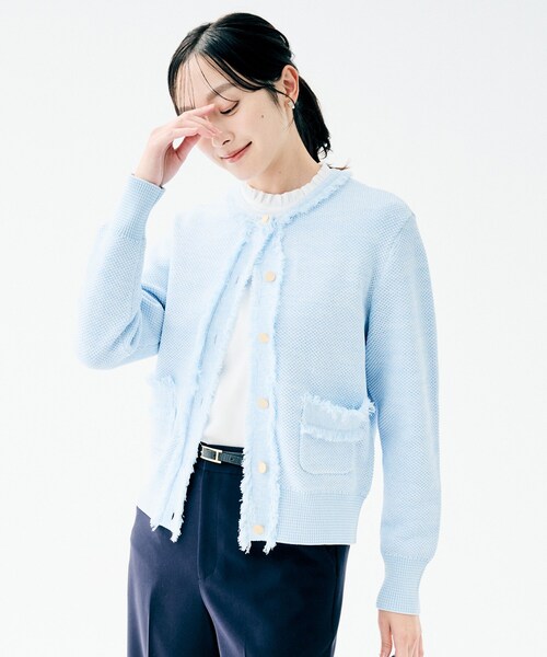 UNTITLED（アンタイトル）の「【洗える/ジャケット風】ツイードニットカーディガン（カーディガン/ボレロ・レディース・ブルー系3/ピンク系4/ベージュ系その他6/ネイビー・44/04/48/02/00）」の21枚目の写真