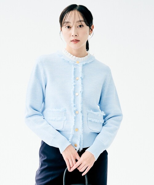 UNTITLED（アンタイトル）の「【洗える/ジャケット風】ツイードニットカーディガン（カーディガン/ボレロ・レディース・ブルー系3/ピンク系4/ベージュ系その他6/ネイビー・44/04/48/02/00）」の22枚目の写真