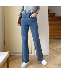 ハイウエストロングワイドブーツカットデニムパンツ