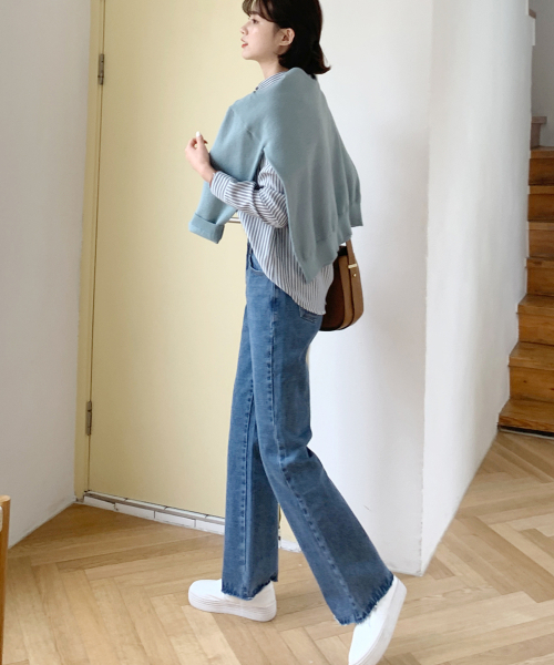 BBAEBBAE（ペッペ）の「ハイウエストロングワイドブーツカットデニムパンツ（デニムパンツ・レディース・ブルー・SMALL/MEDIUM/LARGE/X-LARGE/XX-LARGE）」の3枚目の写真