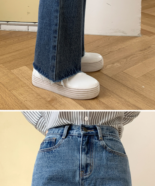 BBAEBBAE（ペッペ）の「ハイウエストロングワイドブーツカットデニムパンツ（デニムパンツ・レディース・ブルー・SMALL/MEDIUM/LARGE/X-LARGE/XX-LARGE）」の5枚目の写真