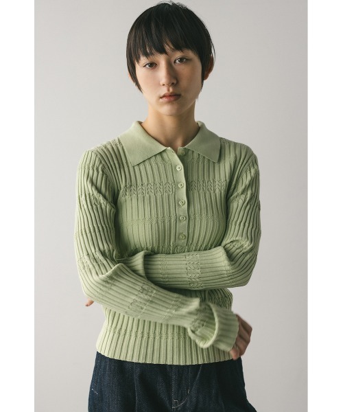 STYLEMIXER(スタイルミキサー)の「アイレットリブニットポロ(ニット/セーター・レディース・ベージュ/ミント/ネイビー・FREE)」の13枚目の写真