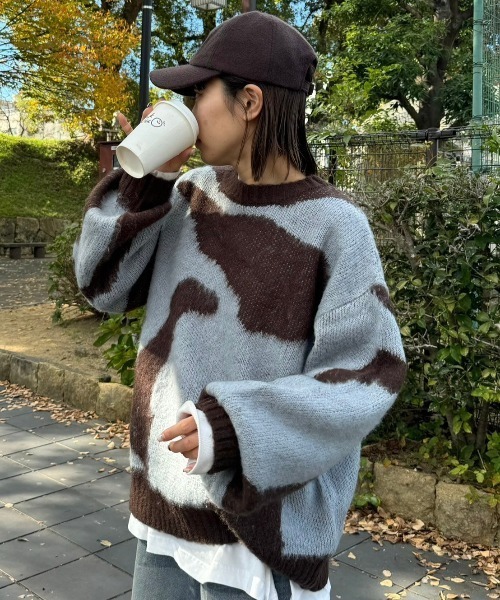 gossara（ゴサラ）の「ニュアンス柄起毛糸PO（ニット/セーター・レディース・チャコール/ブラウン・FREE）」の4枚目の写真