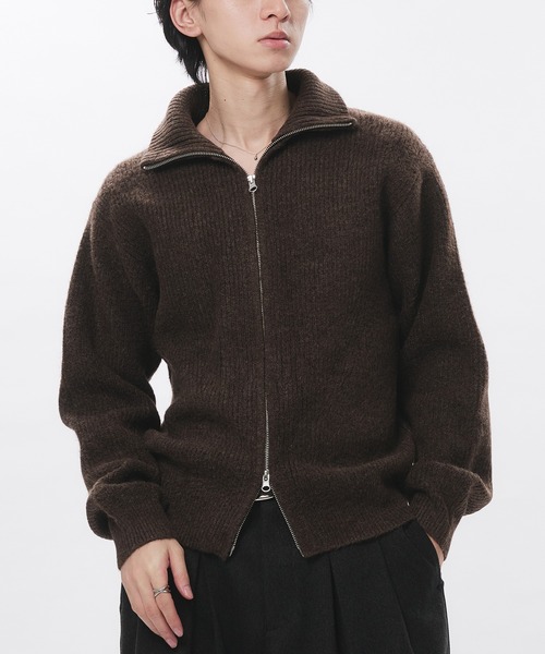 Adoon plain(アドーンプレーン)の「Double Zip Drivers Knit / ダブルジップドライバーズニット(ニット/セーター・メンズ・チャコールグレー/ブラウン/ボルドー/グリーン・MEDIUM/LARGE)」の1枚目の写真