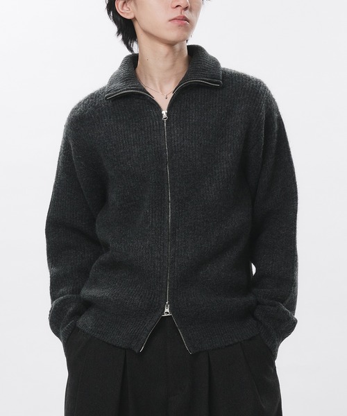 Adoon plain(アドーンプレーン)の「Double Zip Drivers Knit / ダブルジップドライバーズニット(ニット/セーター・メンズ・チャコールグレー/ブラウン/ボルドー/グリーン・MEDIUM/LARGE)」の2枚目の写真