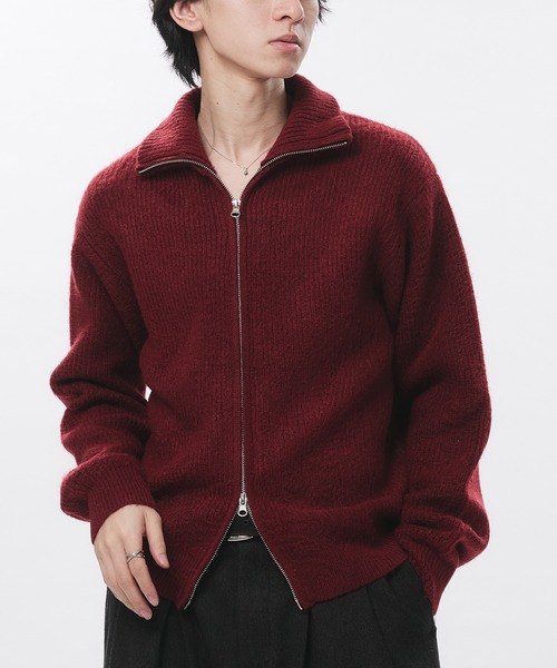 Adoon plain(アドーンプレーン)の「Double Zip Drivers Knit / ダブルジップドライバーズニット(ニット/セーター・メンズ・チャコールグレー/ブラウン/ボルドー/グリーン・MEDIUM/LARGE)」の4枚目の写真