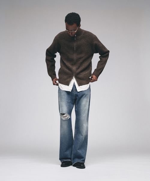 Adoon plain(アドーンプレーン)の「Double Zip Drivers Knit / ダブルジップドライバーズニット(ニット/セーター・メンズ・チャコールグレー/ブラウン/ボルドー/グリーン・MEDIUM/LARGE)」の5枚目の写真