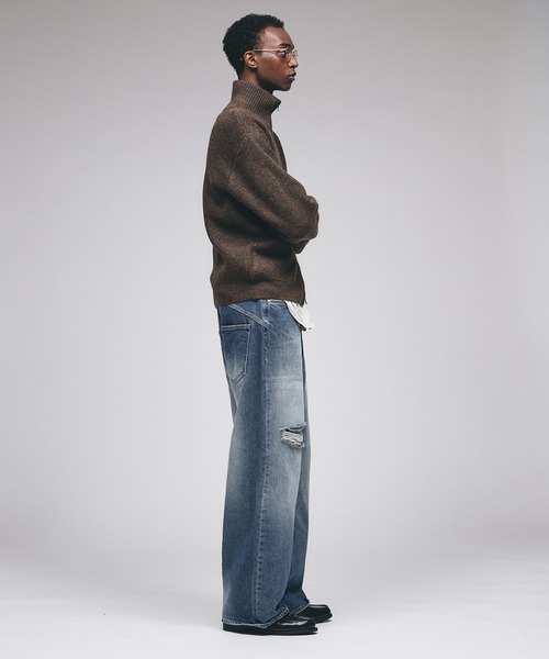 Adoon plain(アドーンプレーン)の「Double Zip Drivers Knit / ダブルジップドライバーズニット(ニット/セーター・メンズ・チャコールグレー/ブラウン/ボルドー/グリーン・MEDIUM/LARGE)」の8枚目の写真