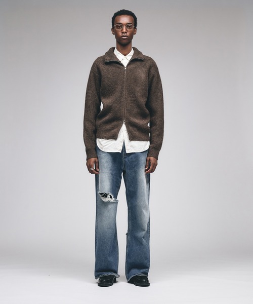 Adoon plain(アドーンプレーン)の「Double Zip Drivers Knit / ダブルジップドライバーズニット(ニット/セーター・メンズ・チャコールグレー/ブラウン/ボルドー/グリーン・MEDIUM/LARGE)」の9枚目の写真