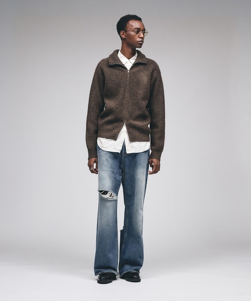 Adoon plain(アドーンプレーン)の「Double Zip Drivers Knit / ダブルジップドライバーズニット(ニット/セーター・メンズ・チャコールグレー/ブラウン/ボルドー/グリーン・MEDIUM/LARGE)」の10枚目の写真