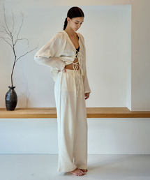 DEVIWEAR（デヴィウェア）の「レディース ヨガウェア DEVI-B0072-クリーム ピラティス ロングワイドトレーニングパンツ（スウェットパンツ）」