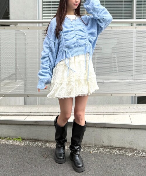 w closet(ダブルクローゼット)の「【5色展開】ドロストシャギーニット(ニット/セーター・レディース・レッド/アイボリー/ベージュ/ブルー/グレー・FREE)」の21枚目の写真