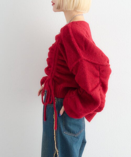 w closet(ダブルクローゼット)の「【5色展開】ドロストシャギーニット(ニット/セーター・レディース・レッド/アイボリー/ベージュ/ブルー/グレー・FREE)」の19枚目の写真