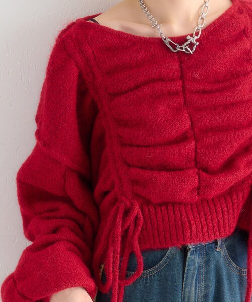 w closet(ダブルクローゼット)の「【5色展開】ドロストシャギーニット(ニット/セーター・レディース・レッド/アイボリー/ベージュ/ブルー/グレー・FREE)」の14枚目の写真