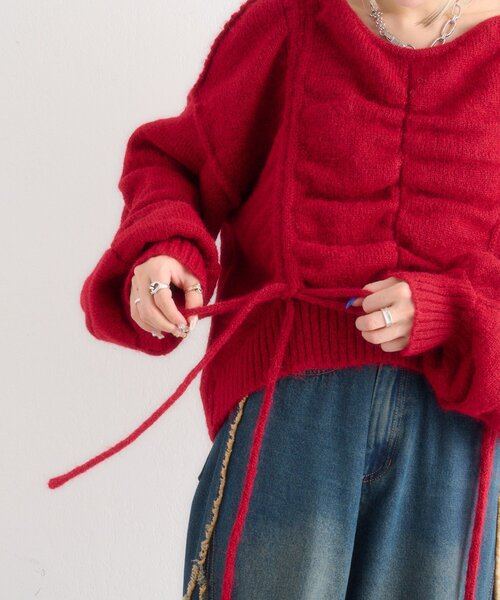 w closet(ダブルクローゼット)の「【5色展開】ドロストシャギーニット(ニット/セーター・レディース・レッド/アイボリー/ベージュ/ブルー/グレー・FREE)」の10枚目の写真