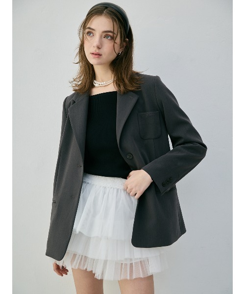 EIMY ISTOIRE(エイミーイストワール)の「EIMYパールロゴテーラードジャケット(テーラードジャケット・レディース・チャコールグレー/オフホワイト・F)」の6枚目の写真