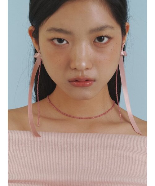 LOVE ME MONSTER(ラブミーモンスター)の「Long Long Love Ribbon Earrings_PK(ピアス(両耳用)・レディース・ピンク・FREE)」の1枚目の写真