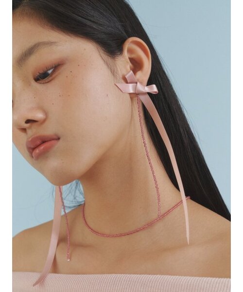 LOVE ME MONSTER(ラブミーモンスター)の「Long Long Love Ribbon Earrings_PK(ピアス(両耳用)・レディース・ピンク・FREE)」の3枚目の写真