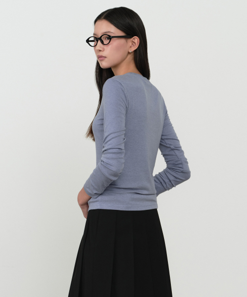 MUSINSA STANDARD WOMAN（ムシンサスタンダードウーマン）の「ウィメンズウールテンセルスリム長袖Tシャツ[クラウディブルー]（Tシャツ/カットソー・レディース・その他・MEDIUM/LARGE/X-SMALL/SMALL）」の3枚目の写真