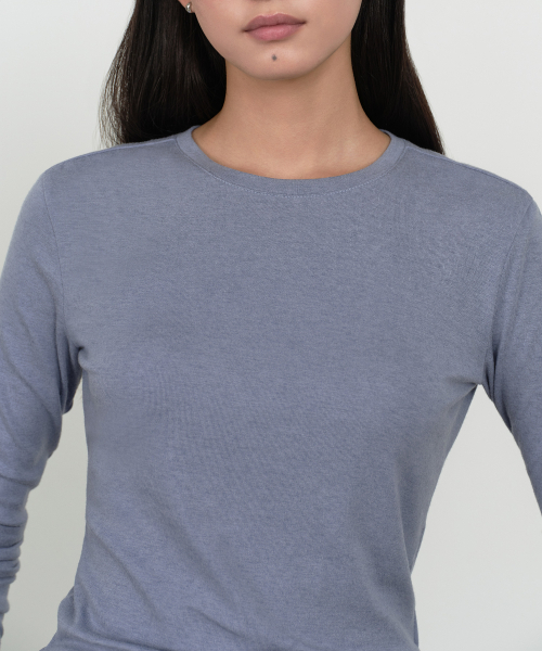 MUSINSA STANDARD WOMAN（ムシンサスタンダードウーマン）の「ウィメンズウールテンセルスリム長袖Tシャツ[クラウディブルー]（Tシャツ/カットソー・レディース・その他・MEDIUM/LARGE/X-SMALL/SMALL）」の4枚目の写真
