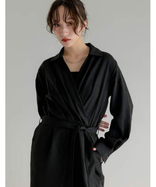 Re:EDIT（リエディ）の「[2026S/S COLLECTION][低身長/高身長サイズ有]ポーラカシュクールオールインワン（つなぎ/オールインワン・レディース・チャコールグレー/ブラック/ベージュ・SHORT/MEDIUM/TALL/LARGE）」の7枚目の写真