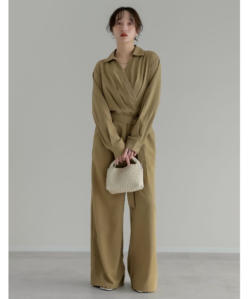 Re:EDIT（リエディ）の「[2026S/S COLLECTION][低身長/高身長サイズ有]ポーラカシュクールオールインワン（つなぎ/オールインワン・レディース・チャコールグレー/ブラック/ベージュ・SHORT/MEDIUM/TALL/LARGE）」の11枚目の写真