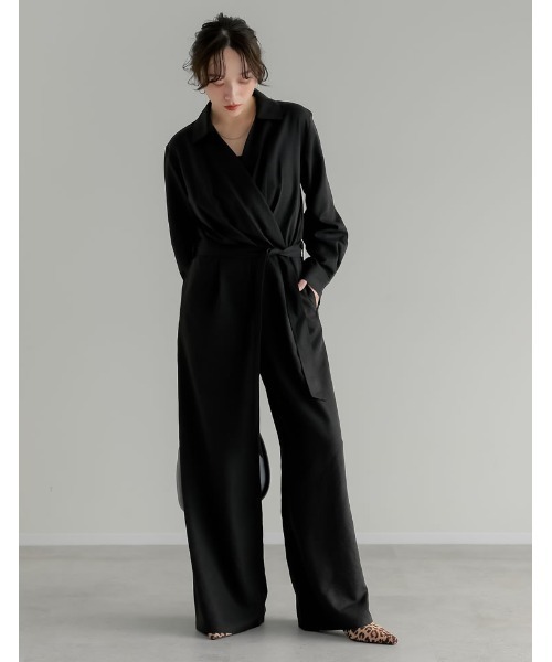 Re:EDIT（リエディ）の「[2026S/S COLLECTION][低身長/高身長サイズ有]ポーラカシュクールオールインワン（つなぎ/オールインワン・レディース・チャコールグレー/ブラック/ベージュ・SHORT/MEDIUM/TALL/LARGE）」の4枚目の写真