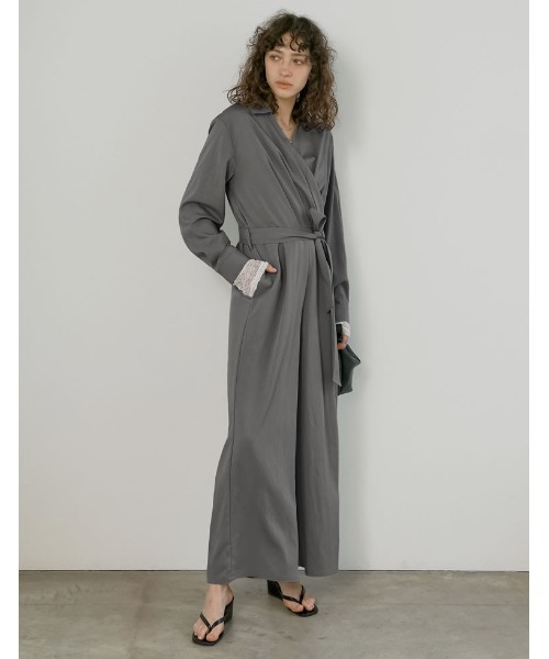 Re:EDIT（リエディ）の「[2026S/S COLLECTION][低身長/高身長サイズ有]ポーラカシュクールオールインワン（つなぎ/オールインワン・レディース・チャコールグレー/ブラック/ベージュ・SHORT/MEDIUM/TALL/LARGE）」の12枚目の写真