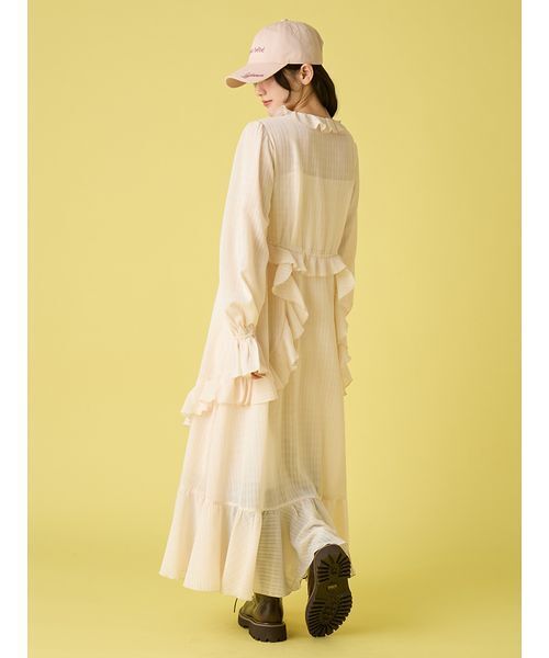 LILY BROWN（リリーブラウン）の「フリルガウンピース（ワンピース・レディース・ドット/ブルー/クリーム・0/1）」の6枚目の写真