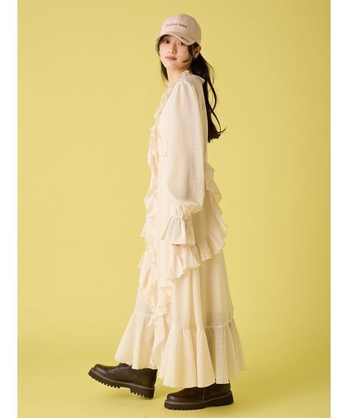 LILY BROWN（リリーブラウン）の「フリルガウンピース（ワンピース・レディース・ドット/ブルー/クリーム・0/1）」の7枚目の写真