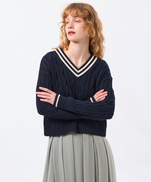 MACKINTOSH PHILOSOPHY（ﾏｯｷﾝﾄｯｼｭ ﾌｨﾛｿﾌｨｰ）の「【Ranton（ラントン）】チルデンニット（ニット/セーター・レディース・グリーン系その他/ダークネイビー・38）」の2枚目の写真