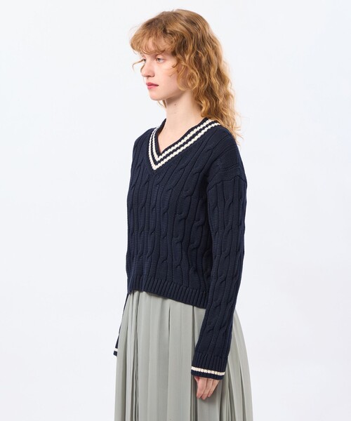 MACKINTOSH PHILOSOPHY（ﾏｯｷﾝﾄｯｼｭ ﾌｨﾛｿﾌｨｰ）の「【Ranton（ラントン）】チルデンニット（ニット/セーター・レディース・グリーン系その他/ダークネイビー・38）」の6枚目の写真