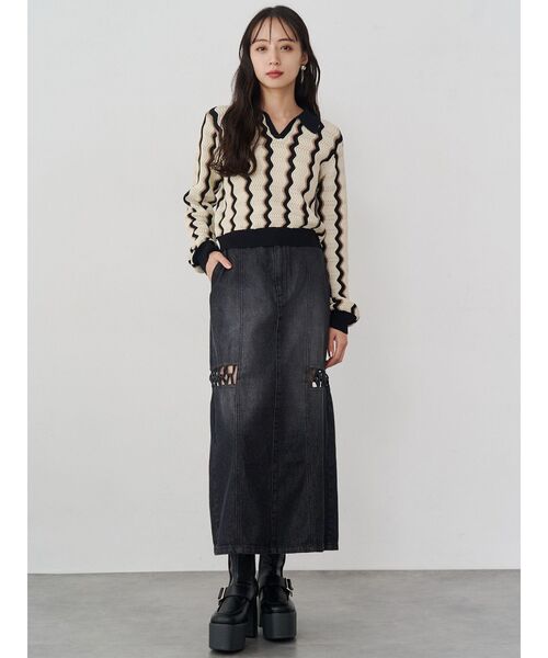 MURUA（ムルーア）の「ツイストレースアップデニムスカート（デニムスカート・レディース・ブラック/ブルー・1/2）」の12枚目の写真