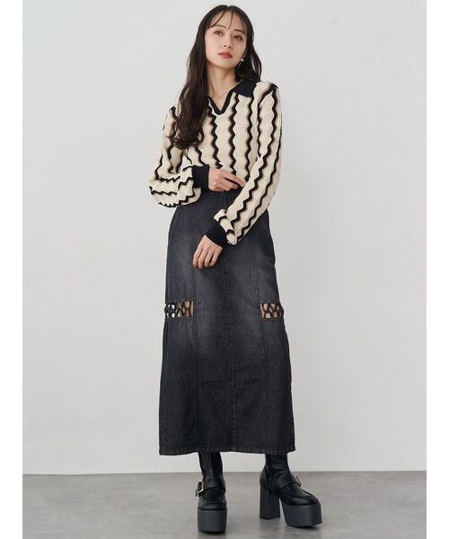 MURUA（ムルーア）の「ツイストレースアップデニムスカート（デニムスカート・レディース・ブラック/ブルー・1/2）」の14枚目の写真