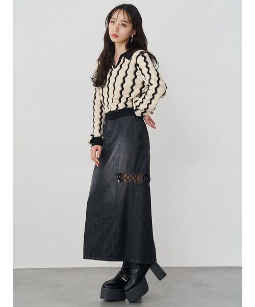 MURUA（ムルーア）の「ツイストレースアップデニムスカート（デニムスカート・レディース・ブラック/ブルー・1/2）」の15枚目の写真