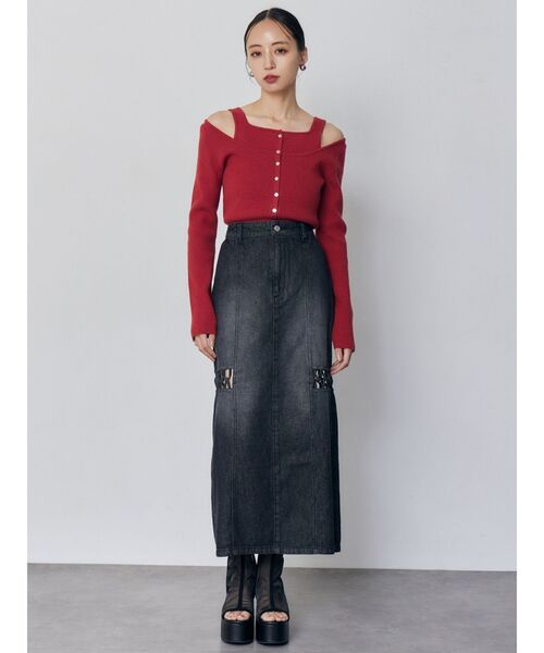 MURUA（ムルーア）の「ツイストレースアップデニムスカート（デニムスカート・レディース・ブラック/ブルー・1/2）」の4枚目の写真