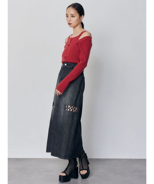 MURUA（ムルーア）の「ツイストレースアップデニムスカート（デニムスカート・レディース・ブラック/ブルー・1/2）」の5枚目の写真