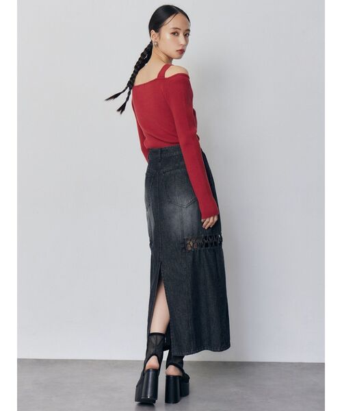 MURUA（ムルーア）の「ツイストレースアップデニムスカート（デニムスカート・レディース・ブラック/ブルー・1/2）」の6枚目の写真