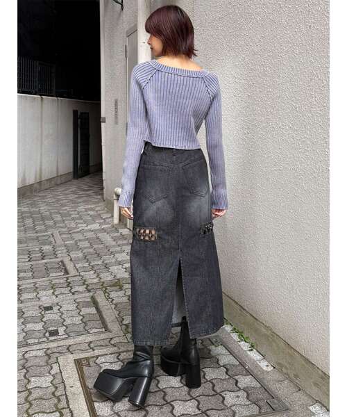 MURUA（ムルーア）の「ツイストレースアップデニムスカート（デニムスカート・レディース・ブラック/ブルー・1/2）」の10枚目の写真