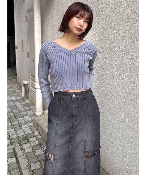 MURUA（ムルーア）の「ツイストレースアップデニムスカート（デニムスカート・レディース・ブラック/ブルー・1/2）」の11枚目の写真